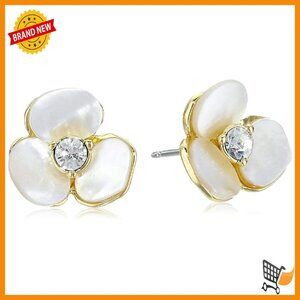 Rose Gold Tone Stud Earrings with Mother-of-Pearl and Crystal Details